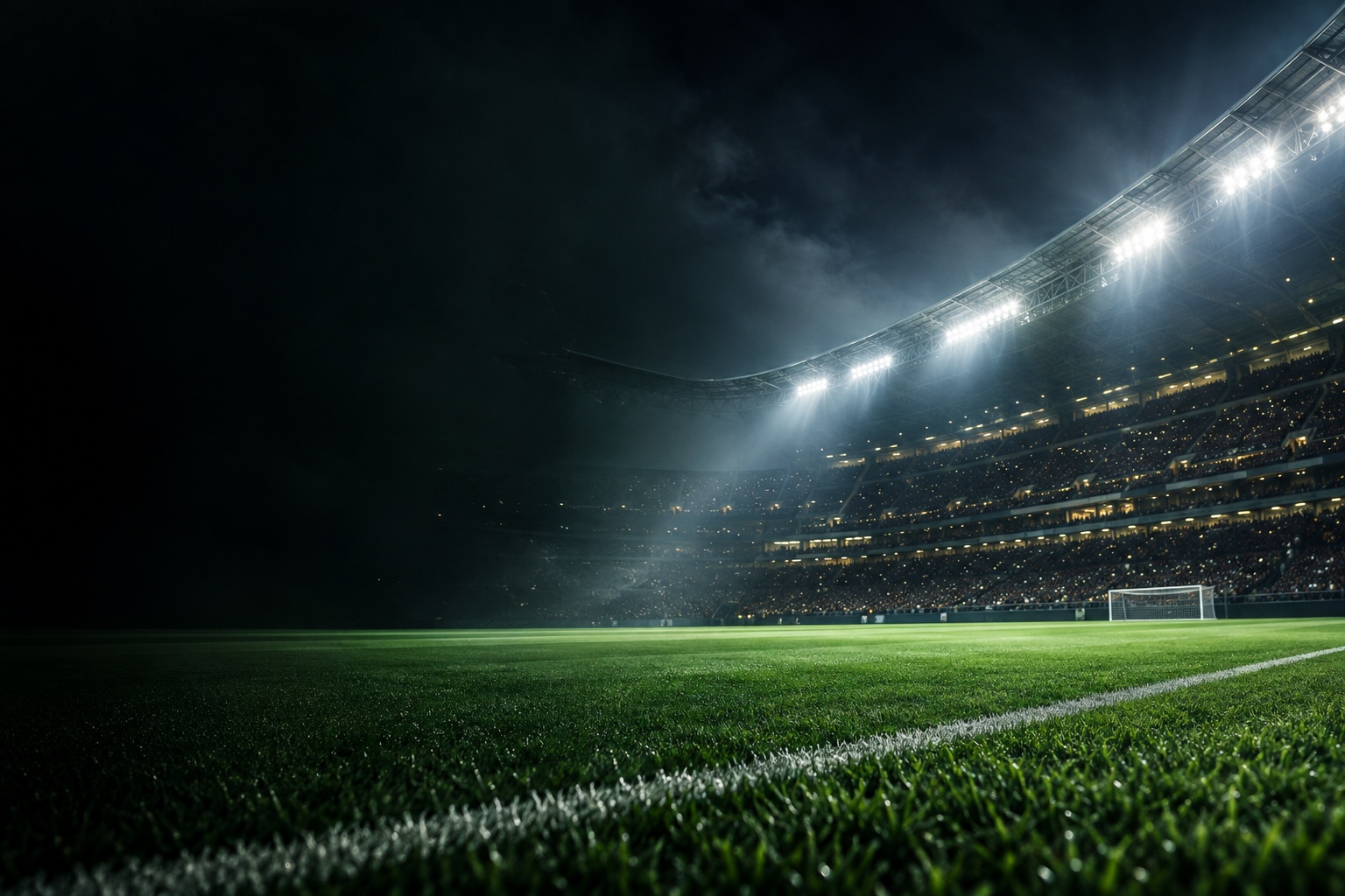 Um estádio lotado durante uma partida de futebol